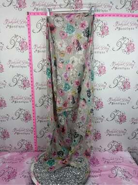 LOVE & LORE scarf wrap Floral Sheer Scarf Wrap in Cream with Pink & Teal Accents